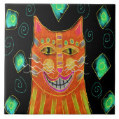 Lächelnde Orange Katze Abstrakte Malerei Fliese (Vorderseite)