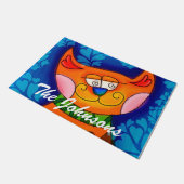 Lächelnde Orange Tabby Cat Fußmatte (Schrägansicht)