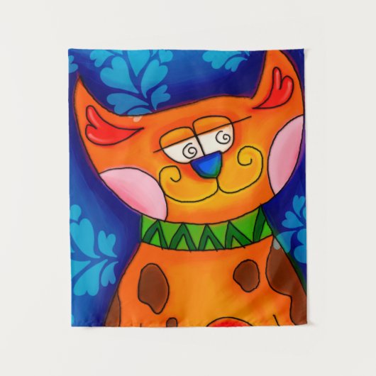 Lächelnde Orange Tabby Cat Wandteppich (Vorderseite)