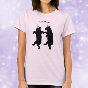 Lächelnde Party-Zeit schwarze Bären Tanzende gestr T-Shirt