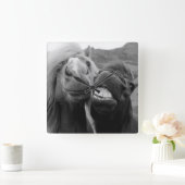 Lächelnde Pferde Getty Bild-| Quadratische Wanduhr (Zuhause)