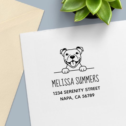 Lächelnde Pit Bull-Dog-Adresse Permastempel