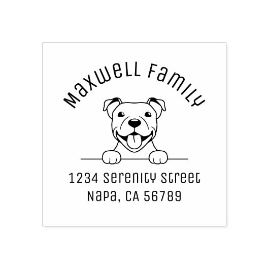 Lächelnde Pit Bull-Dog-Arch-Adresse Gummistempel (Prägung)