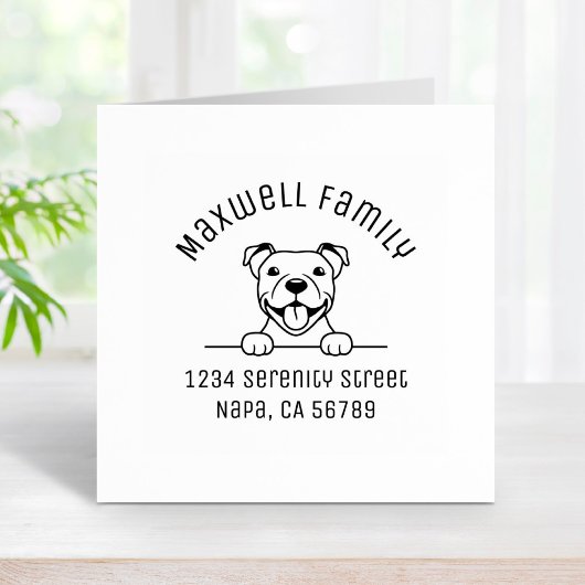 Lächelnde Pit Bull-Dog-Arch-Adresse Gummistempel
