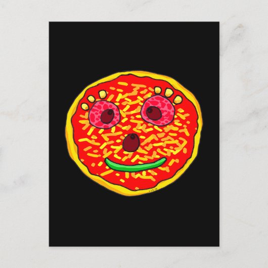 Lächelnde Pizza-Gesicht-Illustrationsdesign Postkarte (Vorderseite)