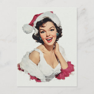 Lächelnde Retro-Weihnachts-Pin-Up Postkarte
