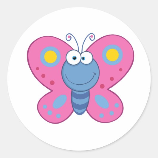 Lächelnde rosa Schmetterlingskleber Runder Aufkleber (Vorderseite)