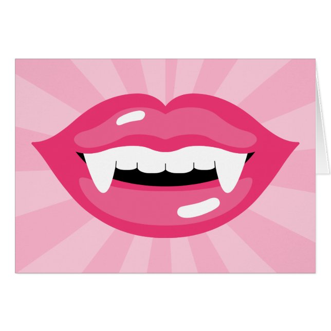 Lächelnde rosa Vampirlippen mit Fangs (Vorderseite (Horizontal))