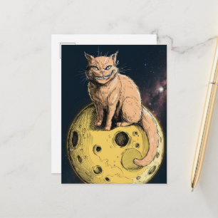 Lächelnde rote Katze auf dem Mond Postkarte