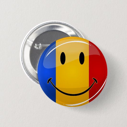 Lächelnde rumänische Flagge Button (Vorne & Hinten)