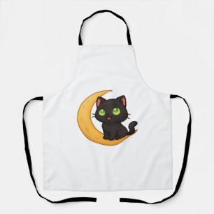Lächelnde schwarze Katze mit leuchtenden grünen Au Schürze
