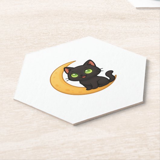 Lächelnde schwarze Katze mit leuchtenden grünen Au Untersetzer (angewinkelt)