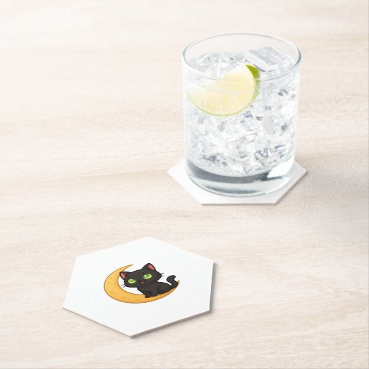 Lächelnde schwarze Katze mit leuchtenden grünen Au Untersetzer (Vor Ort)