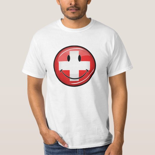 Lächelnde Schweizer Flagge T-Shirt (Vorderseite)