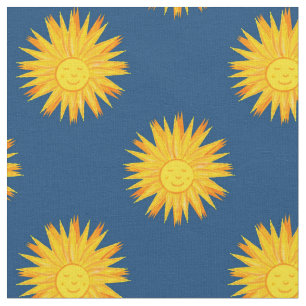 Lächelnde Sonne auf Blau-Moderne Himmelsmuster Stoff