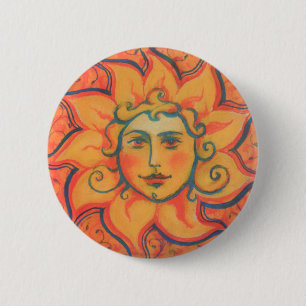 Lächelnde Sonne, Fairytale Fantasy Art, orange gel Button