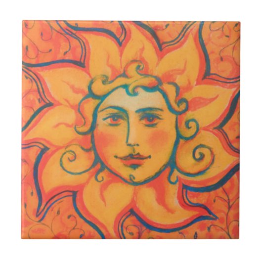 Lächelnde Sonne, Fairytale Fantasy Art, orange gel Fliese (Vorderseite)