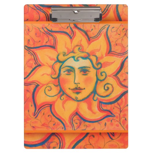 Lächelnde Sonne, Fairytale Fantasy Art, orange gel Klemmbrett (Vorderseite)