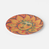 Lächelnde Sonne, Fairytale Fantasy Art, orange Gel Pappteller (Schrägansicht)