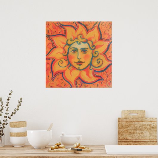 Lächelnde Sonne, Fairytale Fantasy Art, orange gel Poster (Küche)