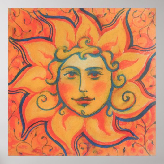 Lächelnde Sonne, Fairytale Fantasy Art, orange gel Poster (Vorne)