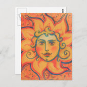 Lächelnde Sonne, Fairytale Fantasy Art, orange gel Postkarte (Vorne/Hinten)