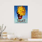 Lächelnde Sonne im Wallis, Schweiz, Vintage Reise Poster (Küche)