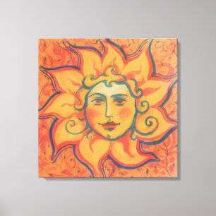 Lächelnde Sonne, Märchen-Fantasie-Kunst, Orange Ge Leinwanddruck