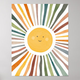 Lächelnde Sonne mit lebendigen Strahlen Poster