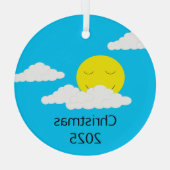 Lächelnde Sonne mit Popcorn Wolken: Türkis Ornament Aus Glas (Rückseite)