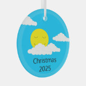 Lächelnde Sonne mit Popcorn Wolken: Türkis Ornament Aus Glas (Vorderseite Rechts)