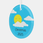 Lächelnde Sonne mit Popcorn Wolken: Türkis Ornament Aus Glas (Vorderseite links)