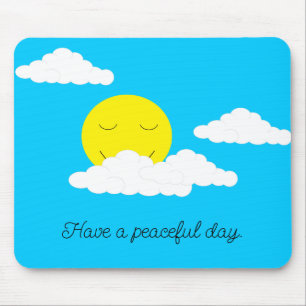 Lächelnde Sonne mit Wolken: Türkis Mousepad