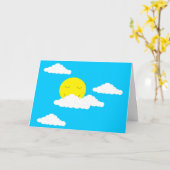 Lächelnde Sonne mit Wolken: Türkisblau Karte (Gelbe Blume)