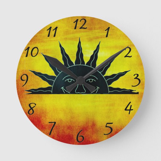 Lächelnde Sonne Runde Wanduhr (Vorderseite)