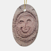 Lächelnde Sonne, Sand Emoticon, Sommer Emoji Keramik Ornament (Links)