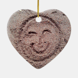 Lächelnde Sonne, Sand Emoticon, Sommer Emoji Keramikornament