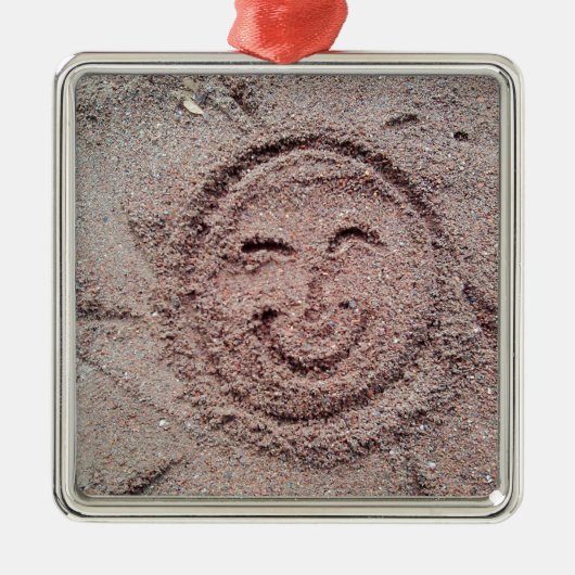Lächelnde Sonne, Sand Emoticon, Sommer Emoji Silbernes Ornament (Vorne)