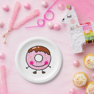 Lächelnde Streusel-Donut-Charakter-Kunst Pappteller