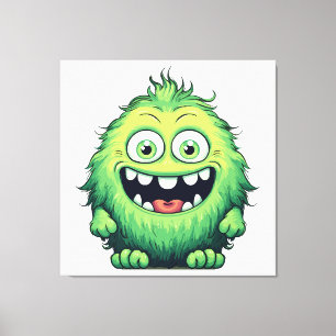 Lächelnde süße grüne Monster Cartoon Leinwanddruck