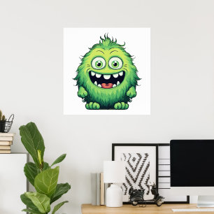 Lächelnde süße grüne Monster Cartoon Poster