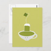 Lächelnde Tasse grünen Tee mit Teebeutel Postkarte (Vorne/Hinten)