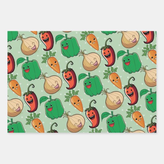 Lächelnde Veggies Geschenkpapier Set (Vorderseite 3)