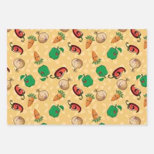 Lächelnde Veggies Geschenkpapier Set (Vorderseite)