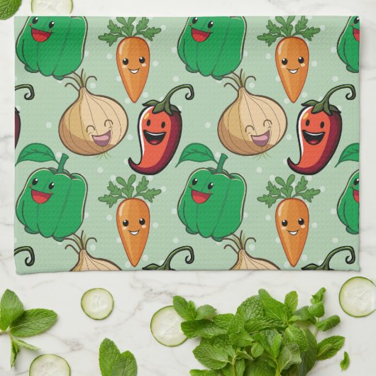 Lächelnde Veggies Geschirrtuch (Gefaltet)