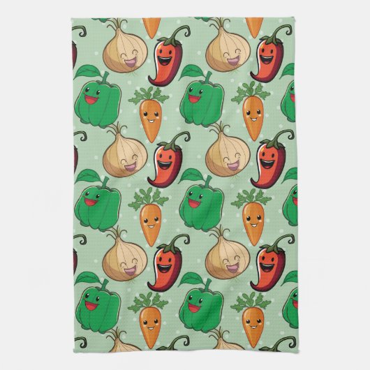 Lächelnde Veggies Geschirrtuch (Vertikal)