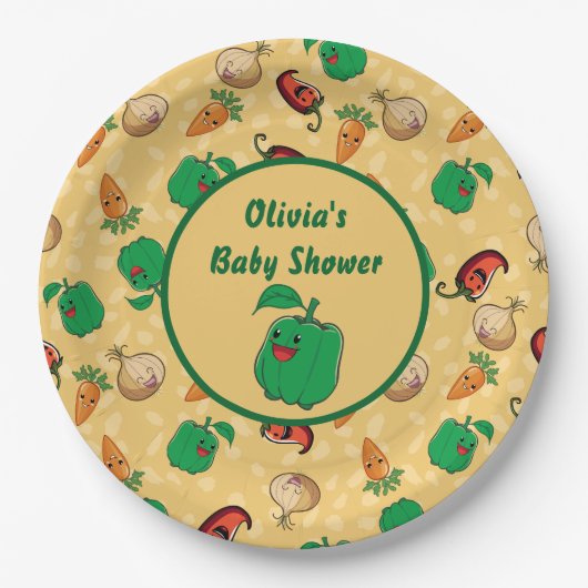 Lächelnde Veggies Pappteller (Vorderseite)