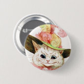 Lächelnde weiße Katze mit Hut Button (Vorne & Hinten)