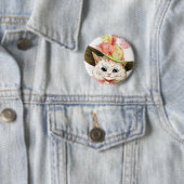 Lächelnde weiße Katze mit Hut Button (Beispiel)