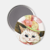 Lächelnde weiße Katze mit Hut Magnet (Vorderseite/Rückseite)